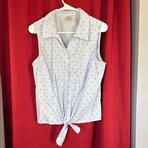 Polka Dot Sleeveless Tie-Front Top